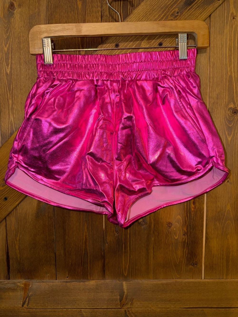 MAKARTHY Women's Metallic Shorts Elastic Waist Shiny Sparkly Rave Pants size S